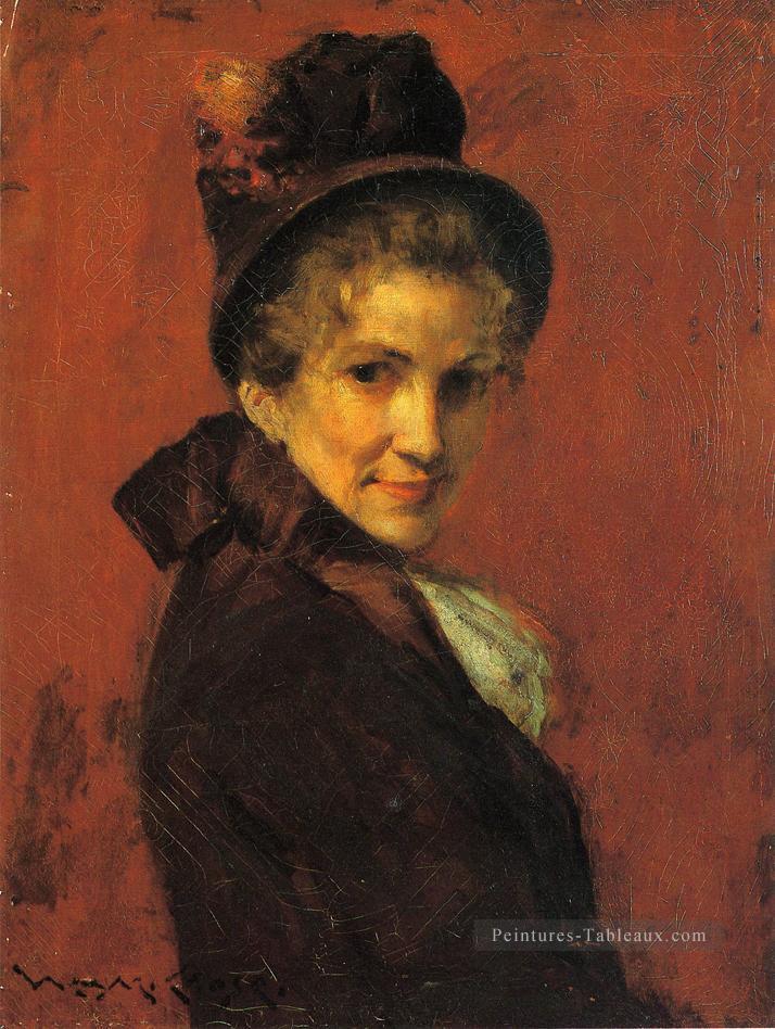 Portrait d’une femme bonnet noir William Merritt Chase Peintures à l'huile